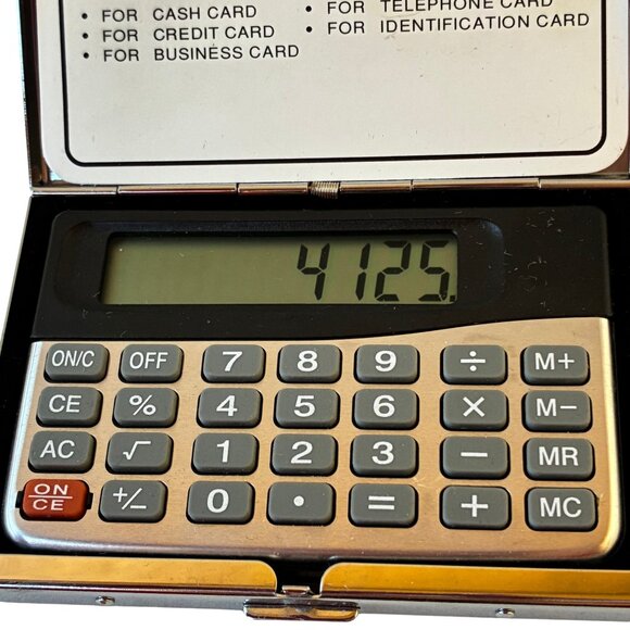 Pocket Calculator and Business Card Holder Shiny Metal Case Woman Glitter NEW - Picture 5 of 13
